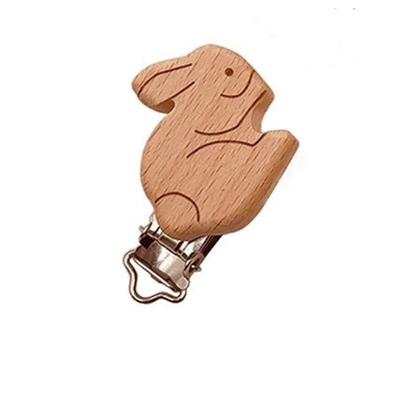 Clip attache-tétine en bois - lapin