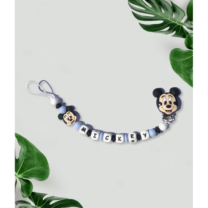 Attache tétine personnalisée Mickey pour bébé : prénom, couleurs, formes