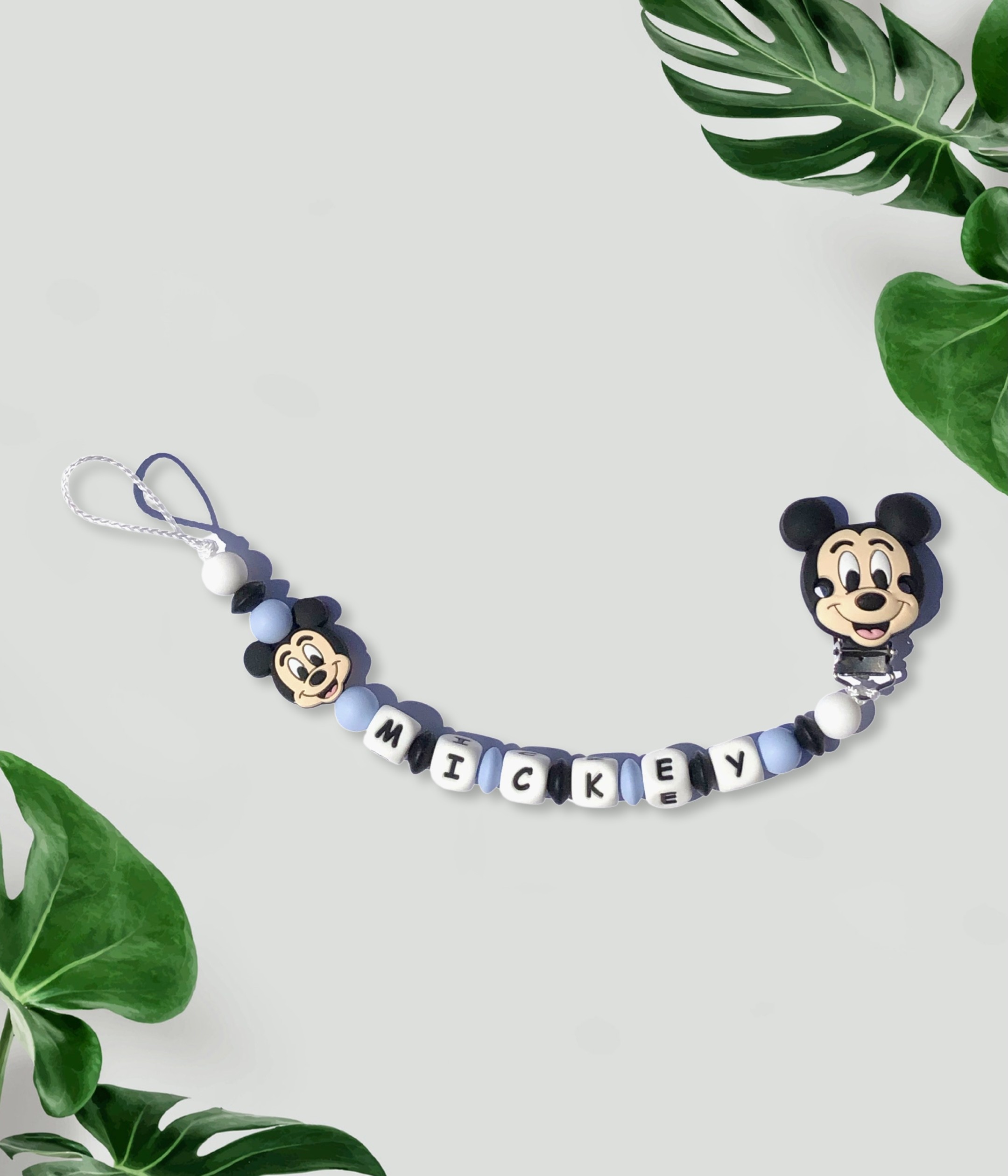 Attache tétine personnalisée Mickey pour bébé : prénom, couleurs, formes
