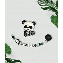 Ensemble attache tétine et jouet Panda vert et noir