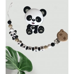 Ensemble anneau de dentition, attache  tétine Panda Bois