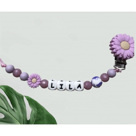 Attache Tétine Personnalisable Fleur Marguerite LILAS