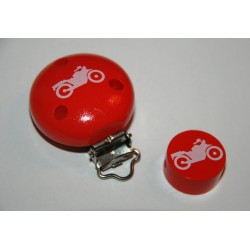Clip et sa perle  en bois - Moto rouge et blanche