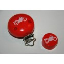 Clip et sa perle  en bois - Moto rouge et blanche