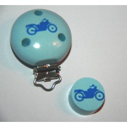 Clip et sa perle  en bois - Moto bleue
